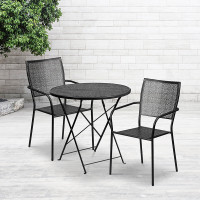 Flash Furniture CO-30RDF-02CHR2-BK-GG 30'' Round Black Indoor-Outdoor Steel Folding Patio Table Set with 2 Square Back Chairs 